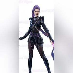 Kpop Demon Hunters - Rumi Women Black Battle Suit Costume Full Set With Wig